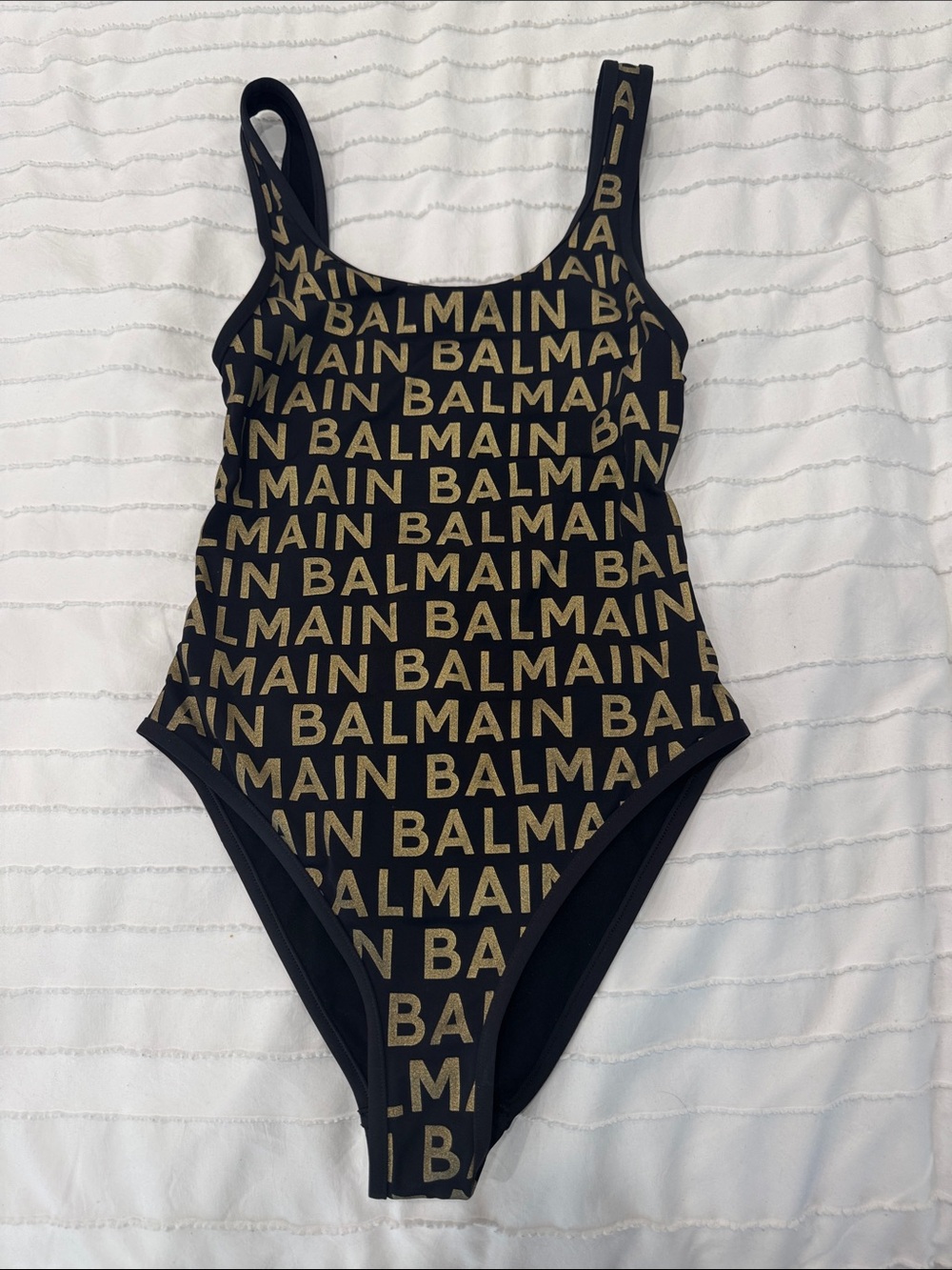 Balmain Black and Gold Logo-Repeat One-Piece Swimsuit
